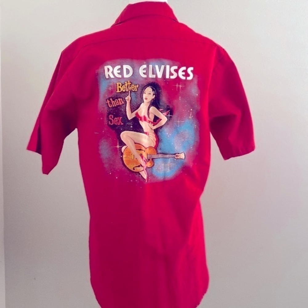 Retro pinup “Red Elvises” button down shirt